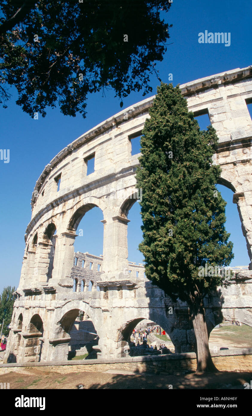 Roman amphitheatre dating from 1st century BC with 22000 capacity Pula Istria Croatia Europe Stock Photo
