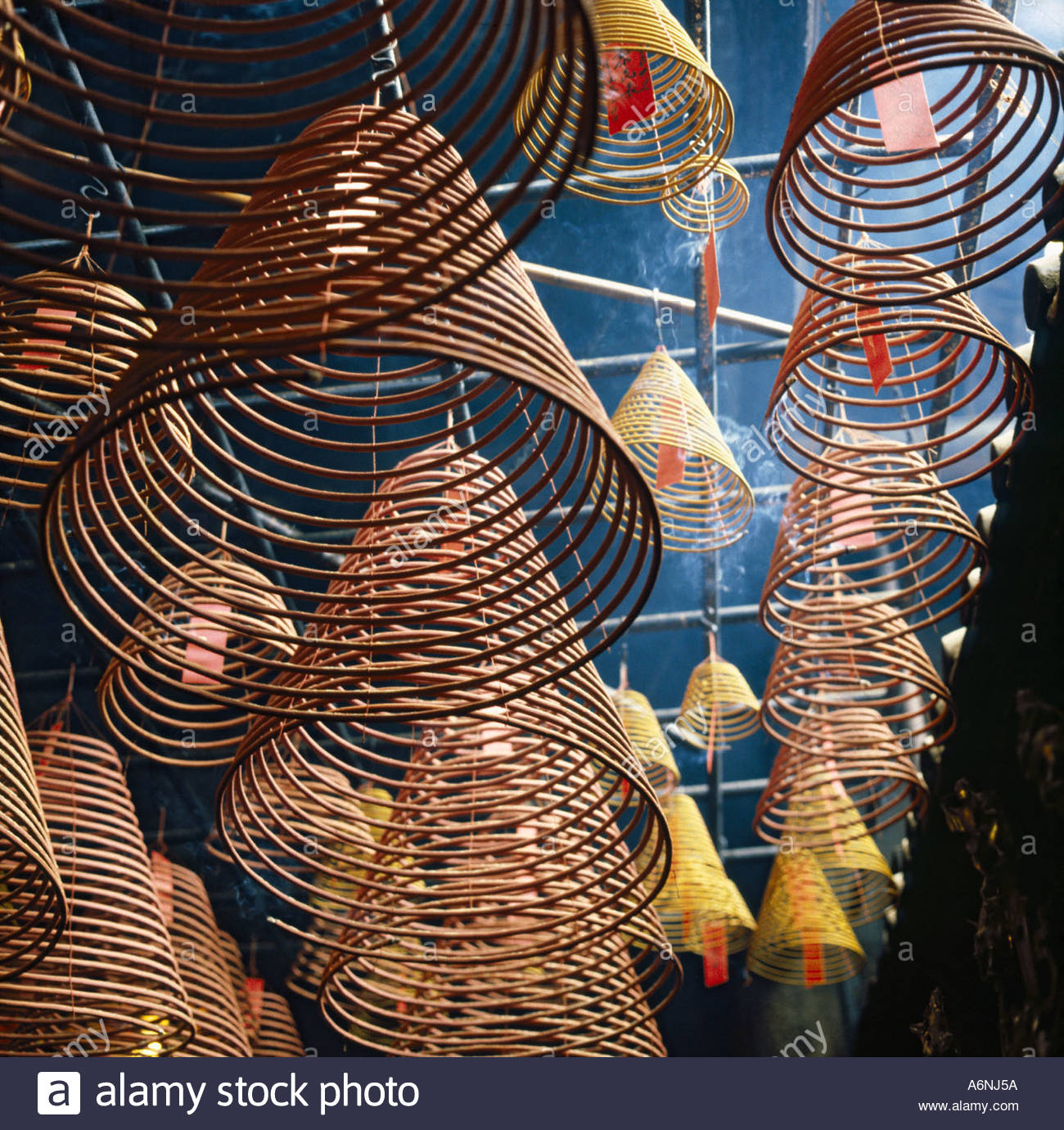 Giant spiral incense coils burning at the Man Mo Chinese Temple Western
