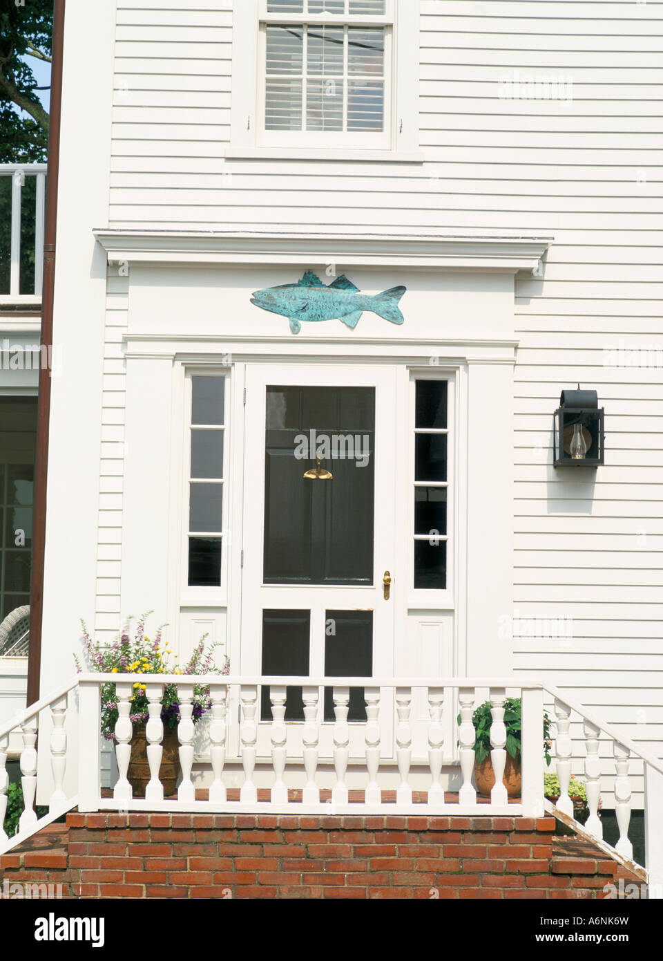 House front with fish decoration Edgartown Martha s Vineyard Massachusetts New England United