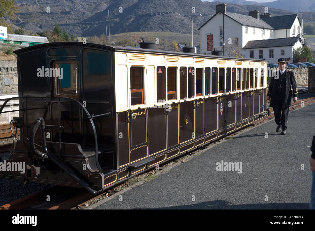 Victorian railway carriages as Blaenau Ffestiniog station on the