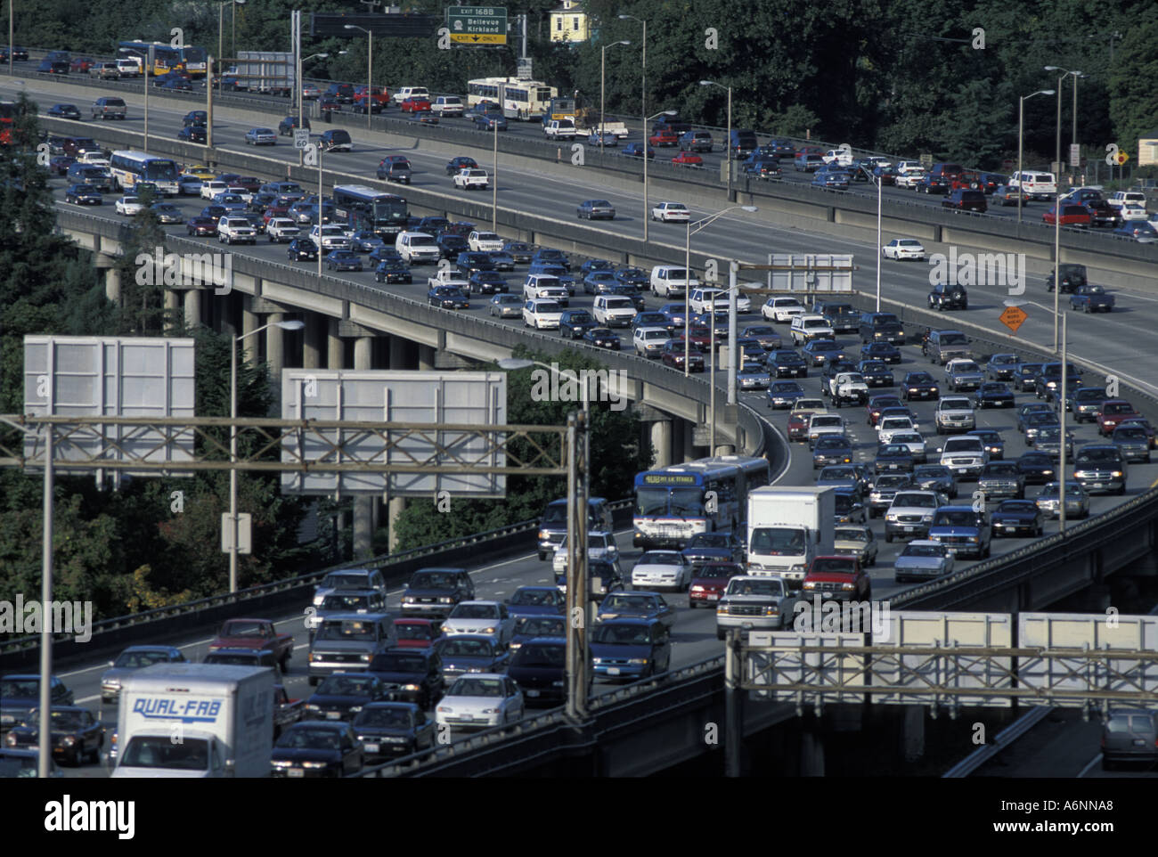 USA Washington Seattle Traffic clogs I 5 highway during evening rush hour north of downtown Stock Photo