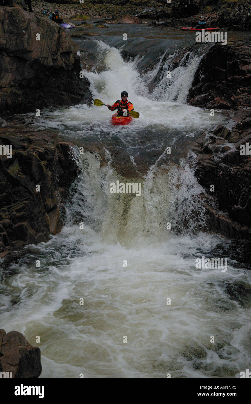 White water kayaking, Glen Etive, Scottish Highlands, Scotland UK Europe Stock Photo
