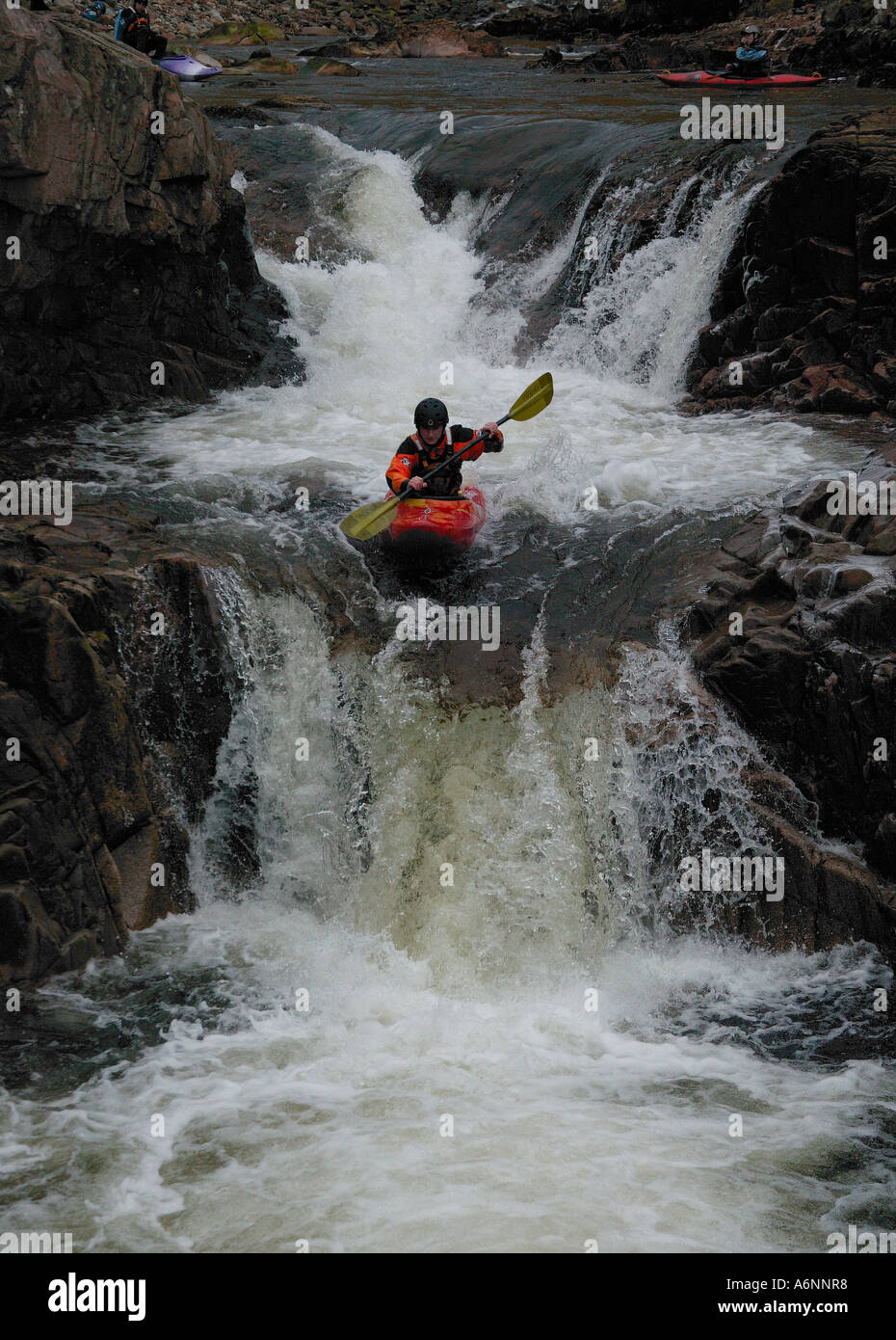 White water kayaking, Glen Etive, Scottish Highlands, Scotland UK Europe Stock Photo