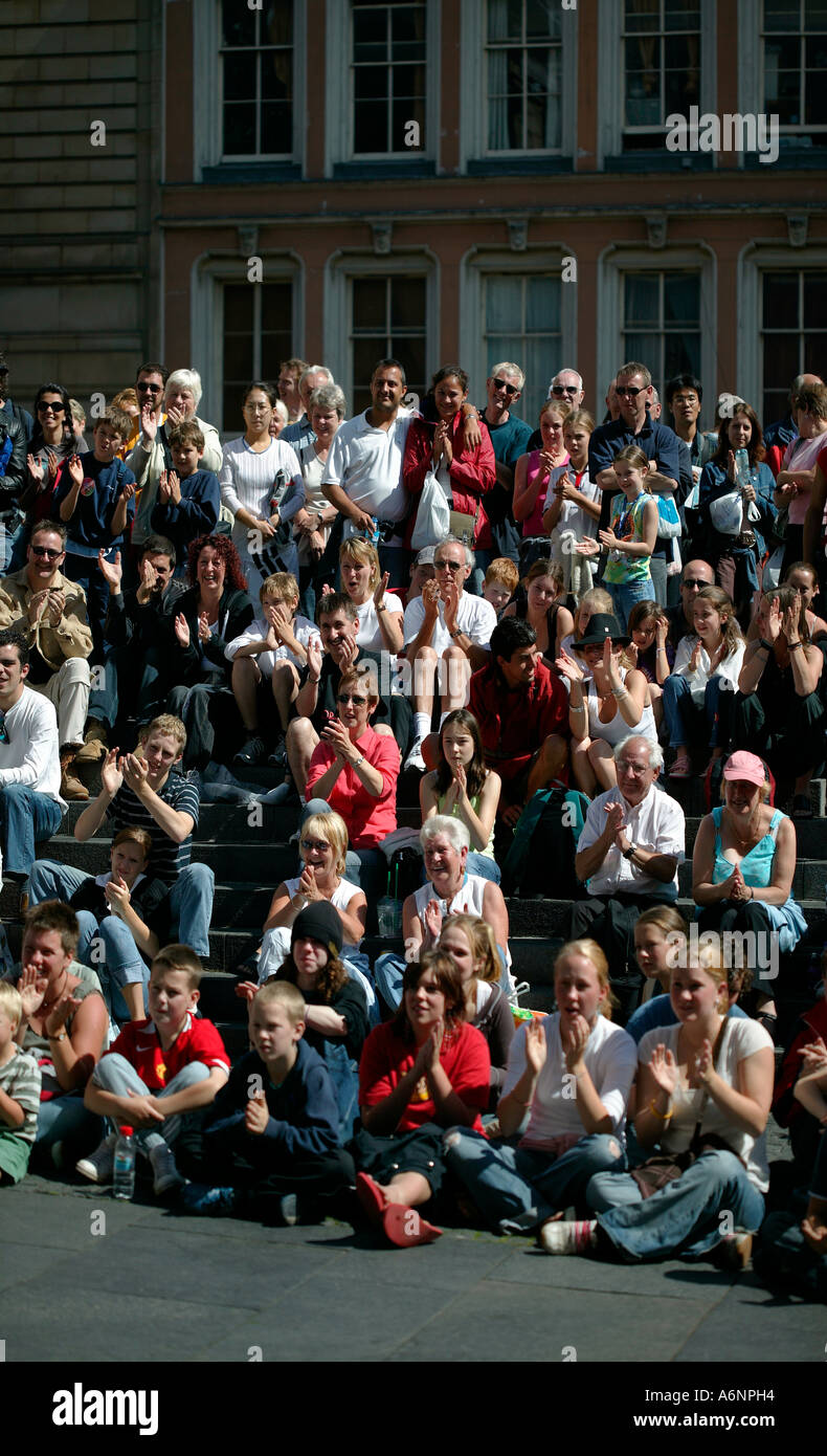Audience on a sunny day at the Edinburgh Fringe Festival, Scotland UK Europe Stock Photo