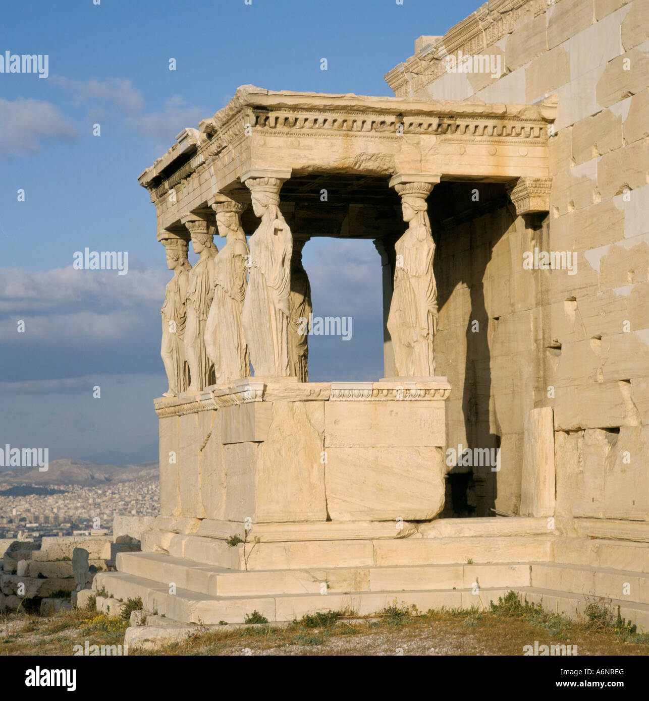 Statues of the caryatid maidens on the Erechtheion dating from 406 BC Acropolis UNESCO World Heritage Site Athens Greece E Stock Photo