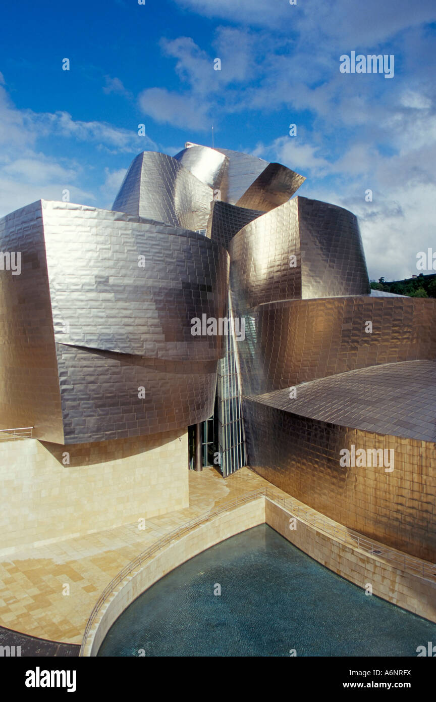 Guggenheim Museum designed by American architect Frank O Gehry opened 1997 building clad in titanium sheets Bilbao Spain Stock Photo