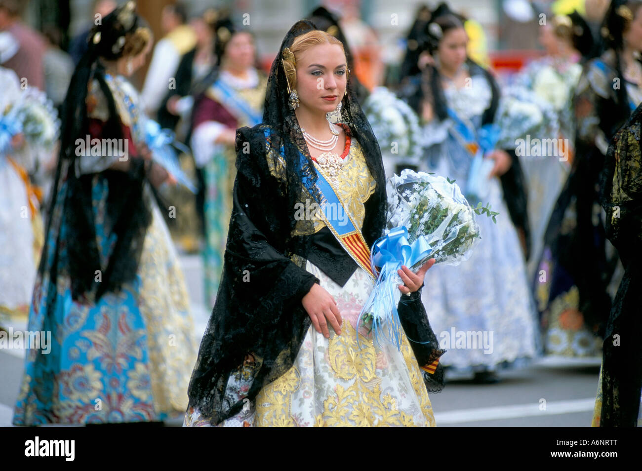 Procession of Falleros Las Fallas fiesta Valencia Spain Europe Stock ...