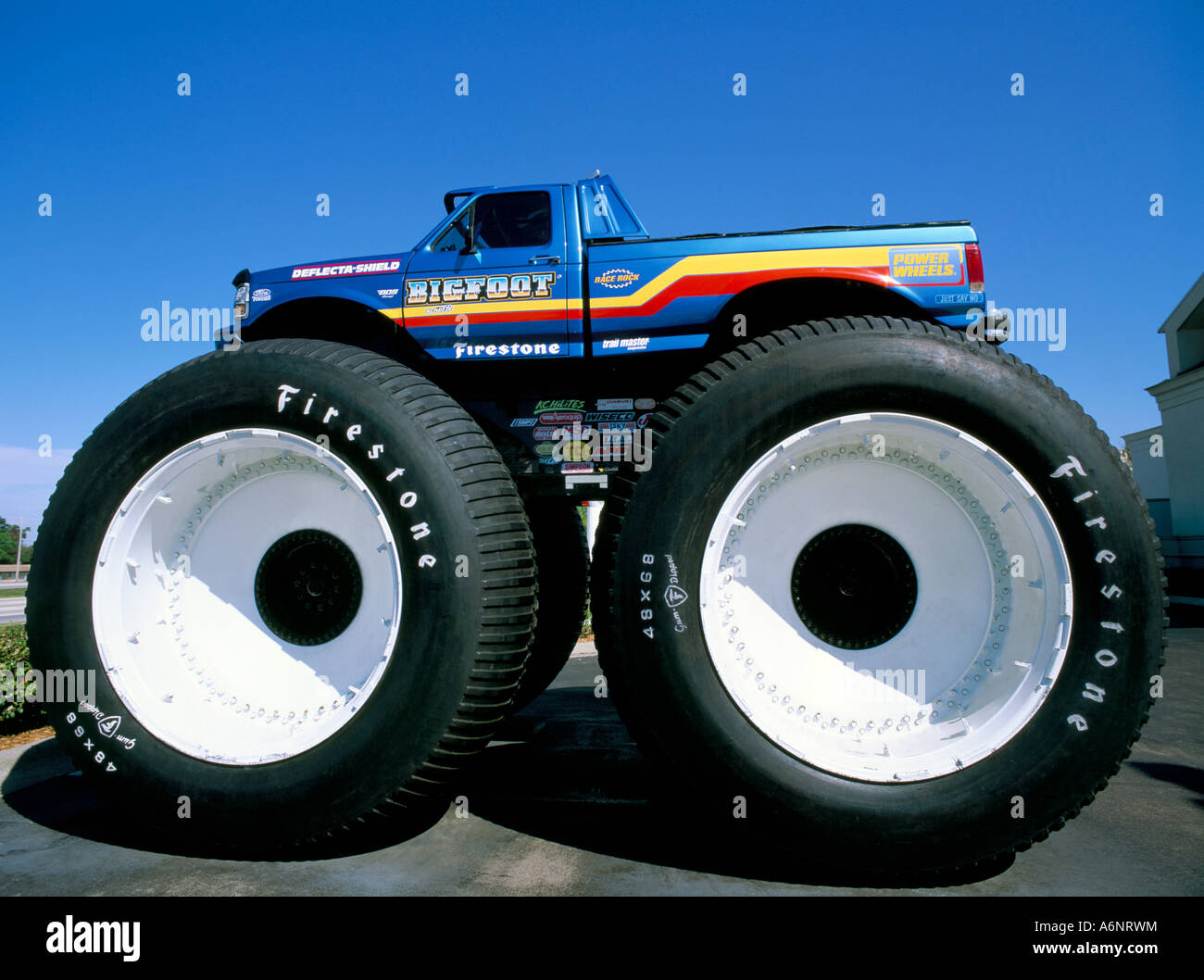Huge tyres Big Foot customised car United States of America North America Stock Photo