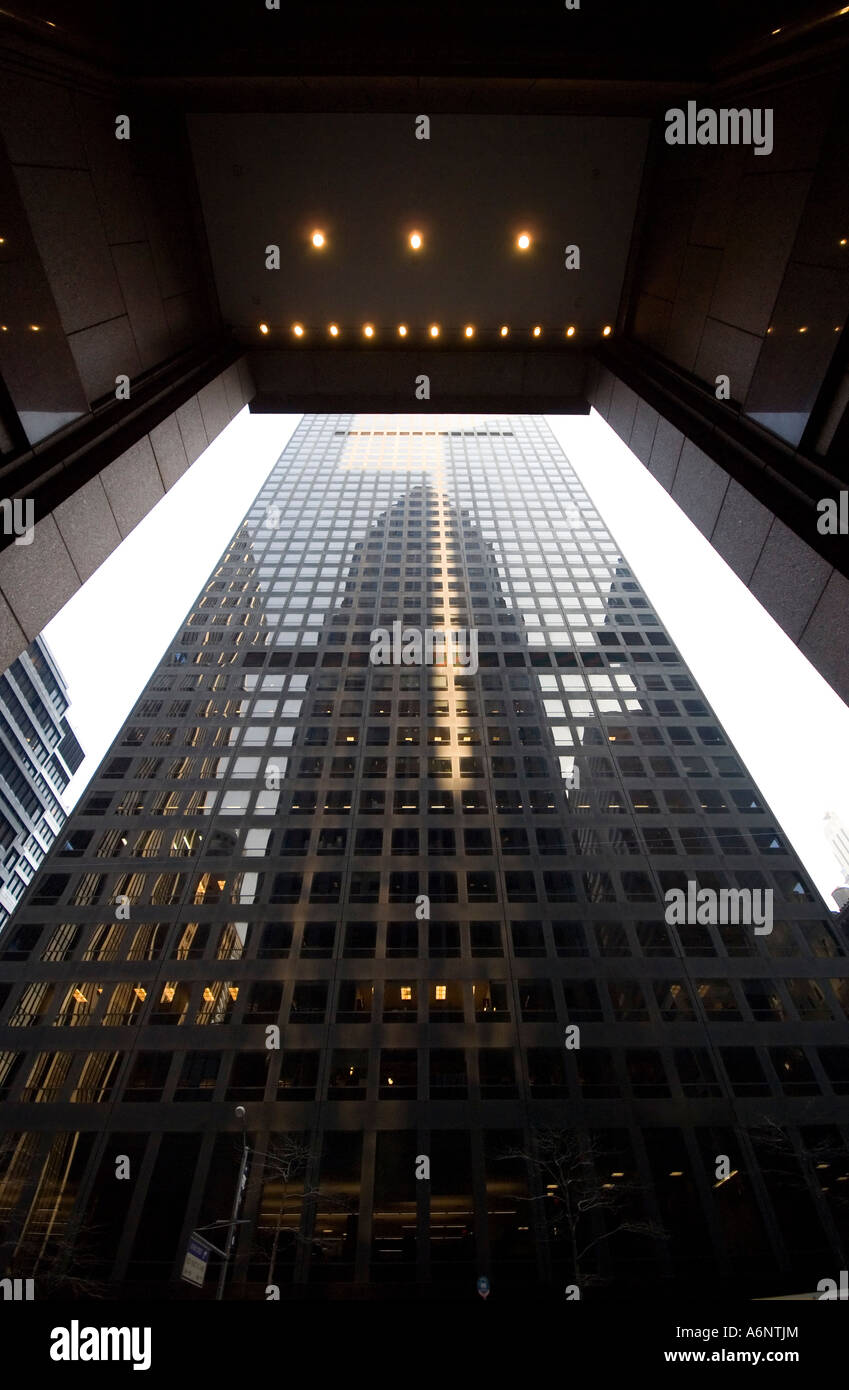 A skyscraper framed in the structure