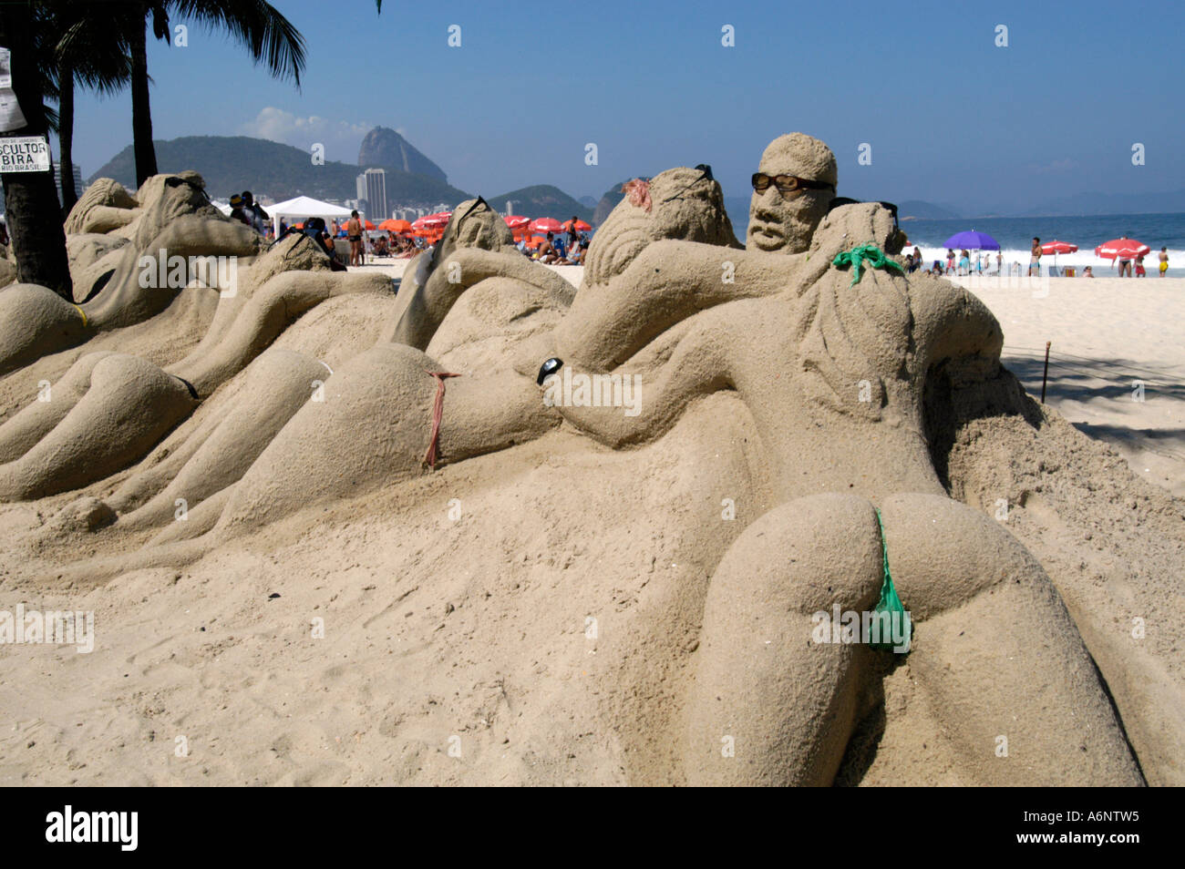 Life size sand sculptures of sexy young women sunbathing on Copacabana  Beach Rio de Janeiro Brazil Stock Photo - Alamy