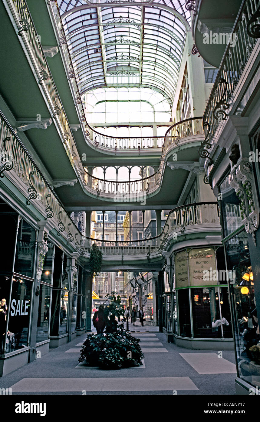 The Barton Arcade of small shops in Manchester, between St Ann's Square and Deansgate. Stock Photo
