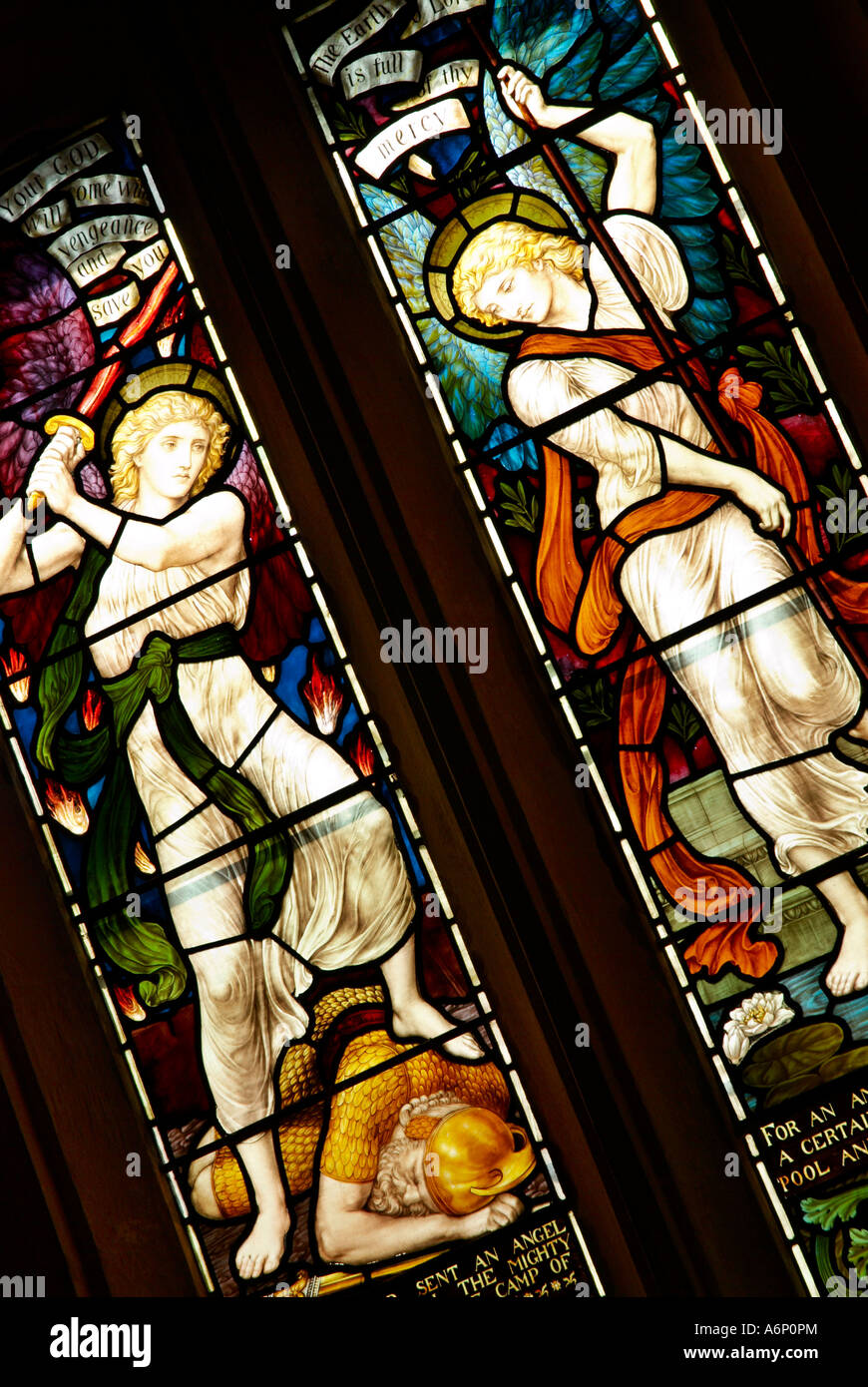 Stained Glass Window A window of stained glass in a church depicting a ...