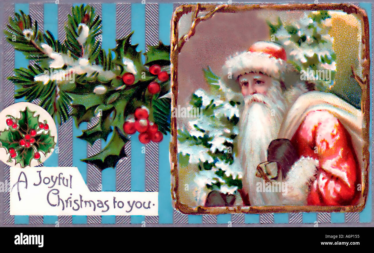 Vintage Santa Christmas Card Illustration Stock Photo - Alamy
