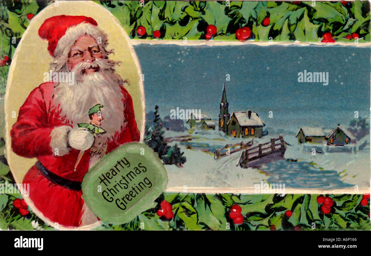Vintage Santa Christmas Card Illustration Stock Photo