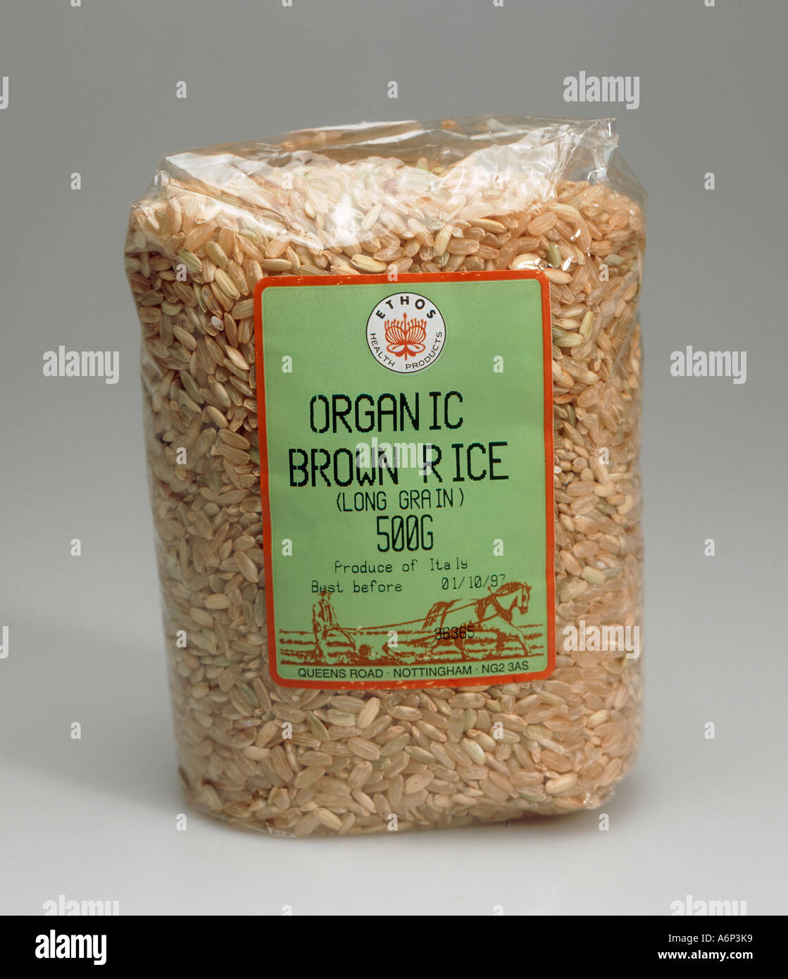 Packet of Italian grown brown organic long grain rice from a health