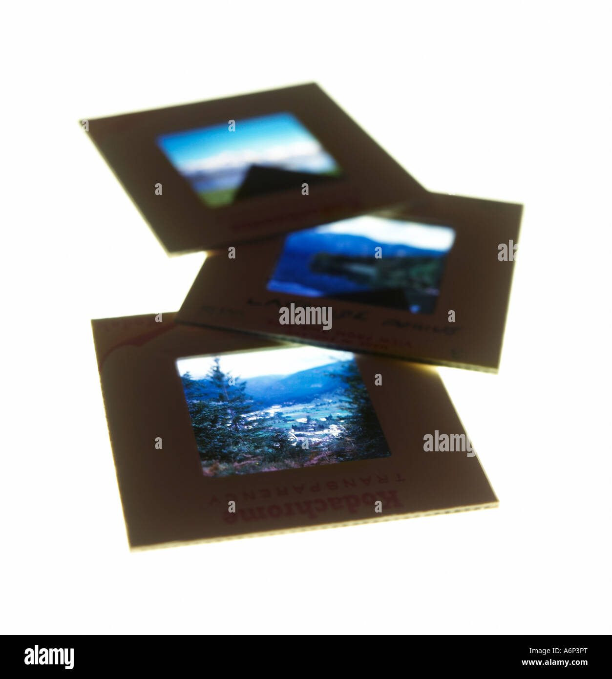 3 slides, transparencies on a lightbox Stock Photo