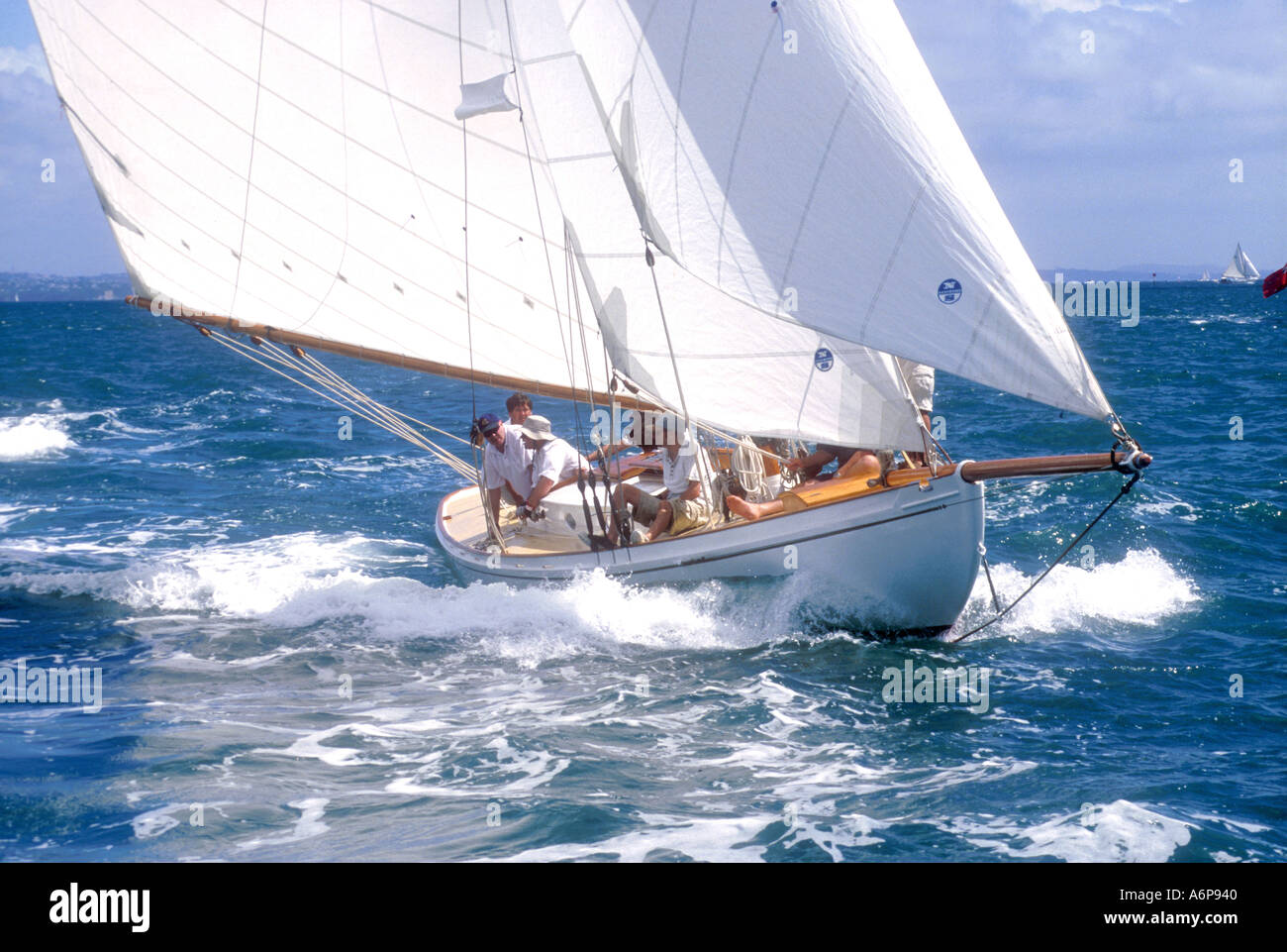Classic gaff rigged sloop yacht races in the 2000 Logan Classic Regatta ...