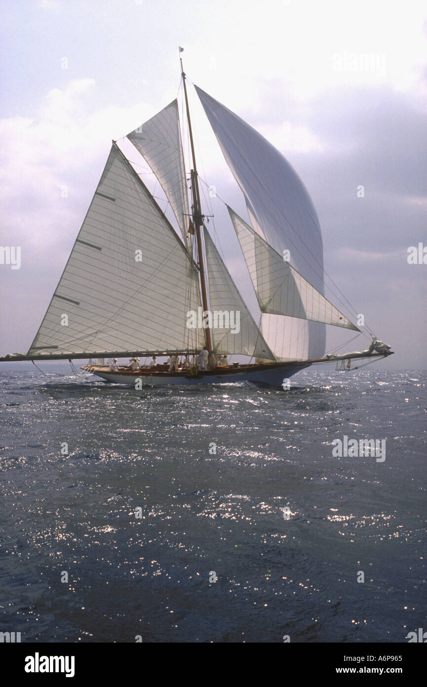 Classic Gaff racing yacht Avel during the Conde de Barcelona reggatta Mallorca Spain 1994 Stock Photo