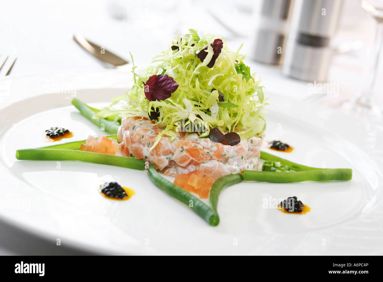 Salmon with salad starter Stock Photo