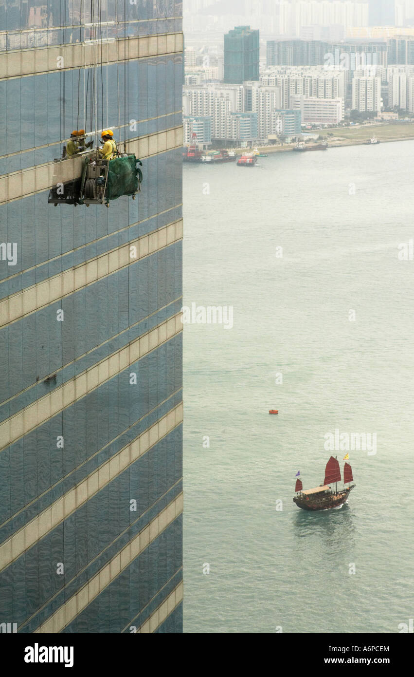 Window cleaning office buildings in Hong Kong Stock Photo Alamy