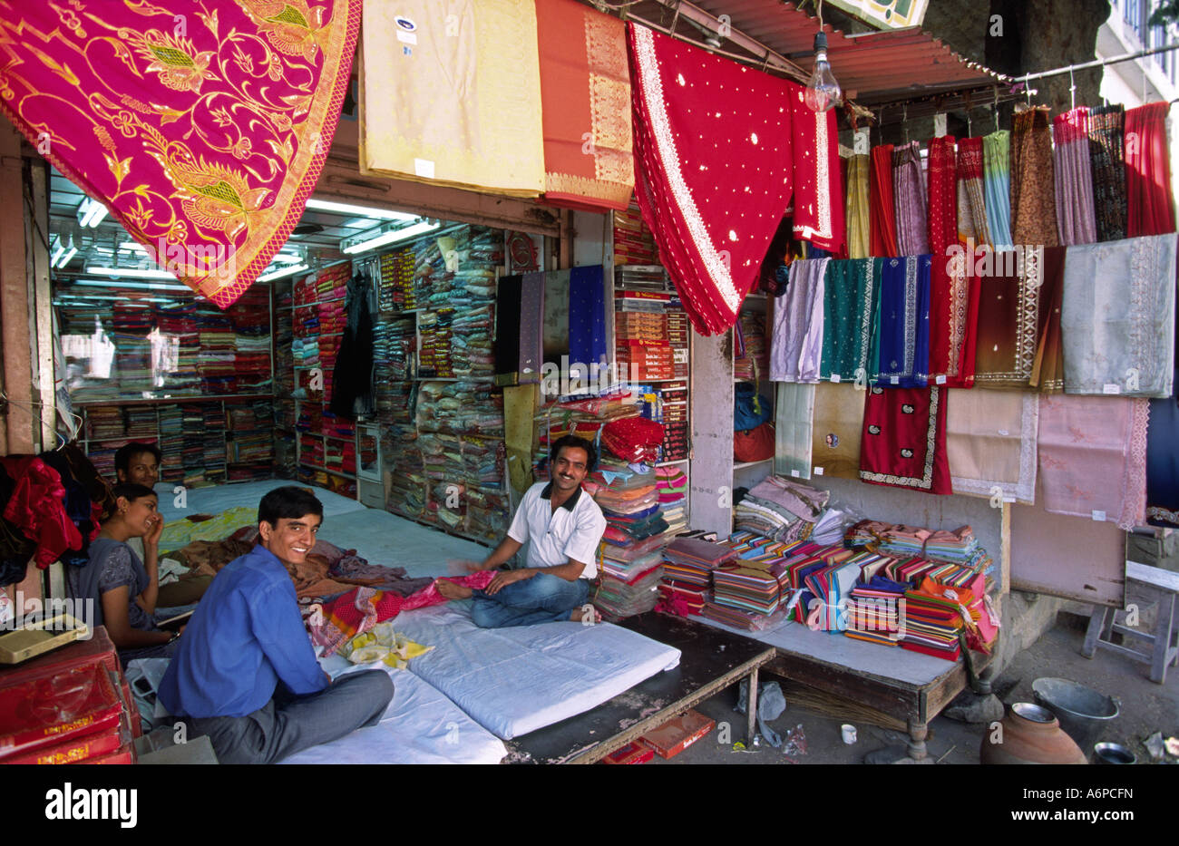 India Delhi Materials shop in Nehru Bazaar Stock Photo Alamy