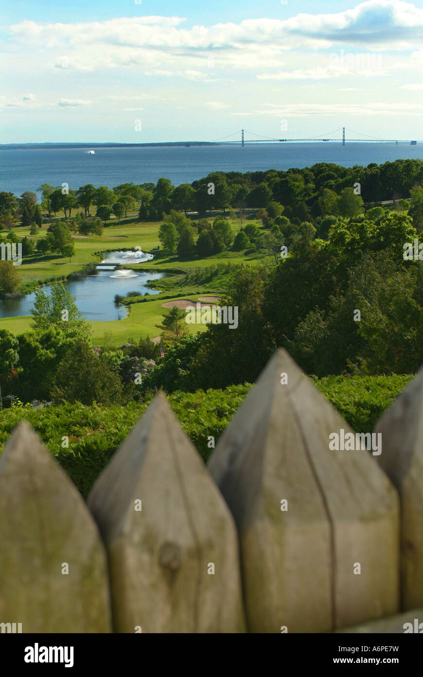 USA Michigan MI Mackinac Island views from the fort of the Straits of Mackinac and the bridge Stock Photo