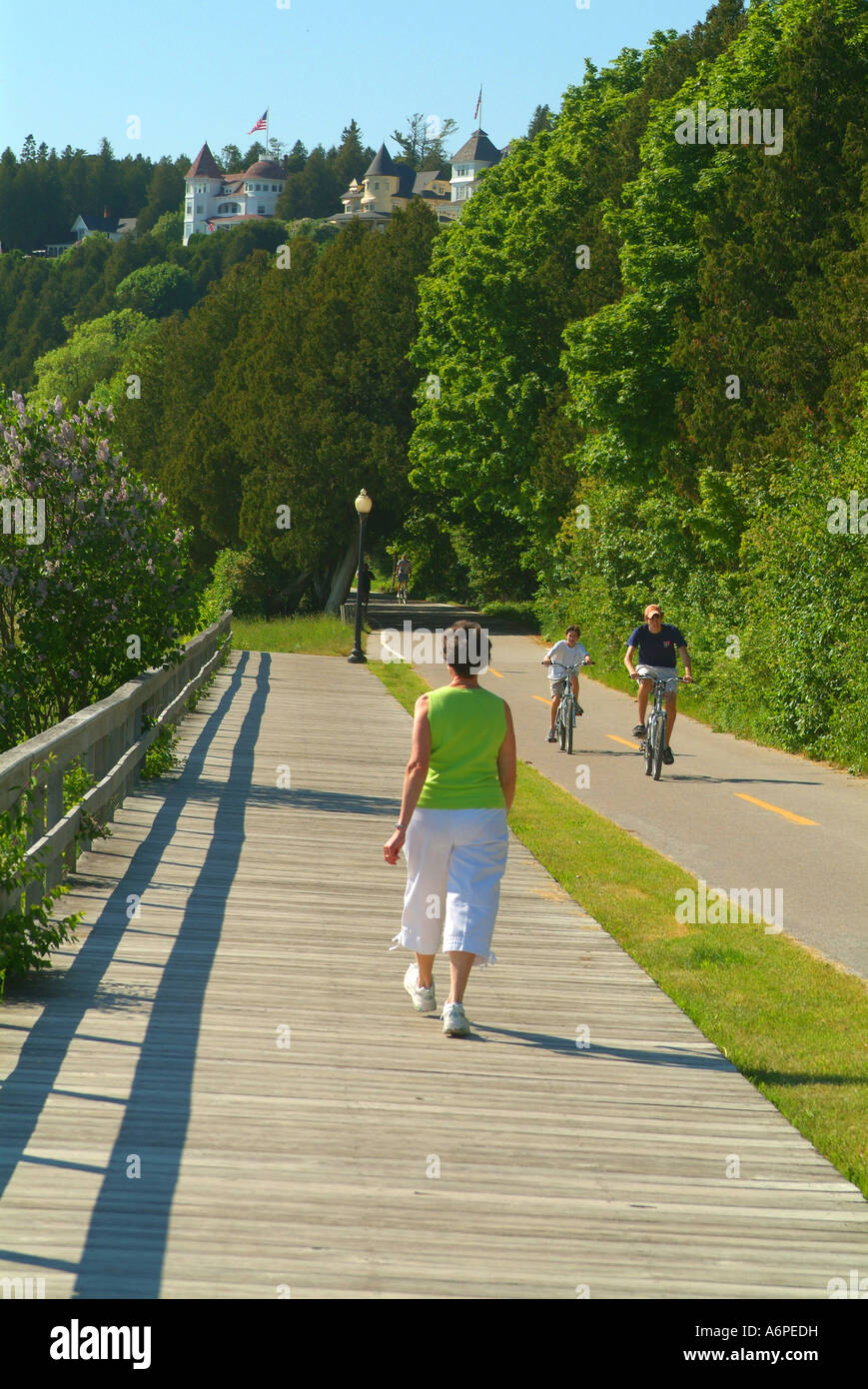 USA Michigan MI Mackinac Island walking exercise around the Lake Shore