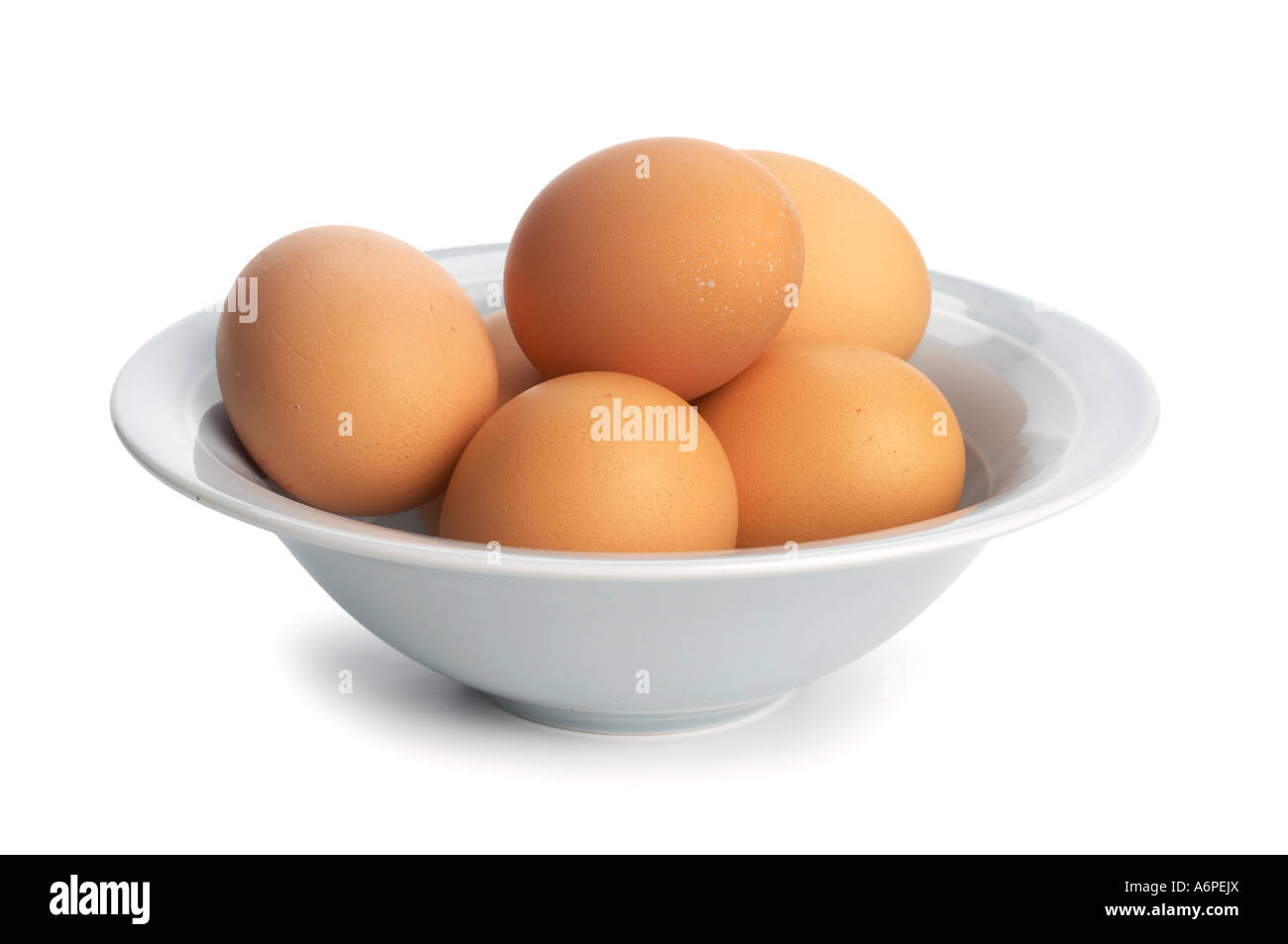 Free Range Eggs in blue bowl Stock Photo