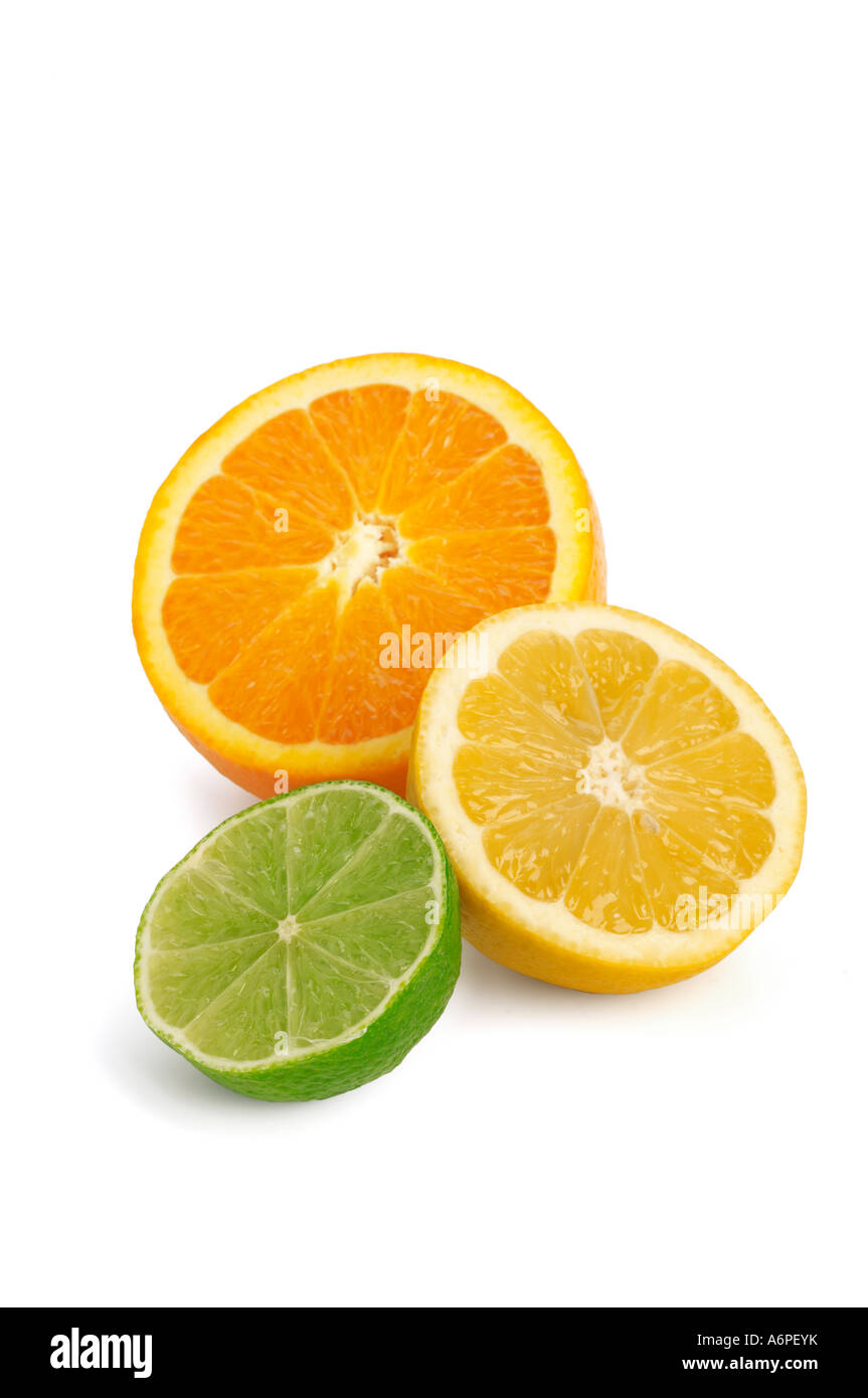 Halved Orange Lemon and Lime Stock Photo - Alamy