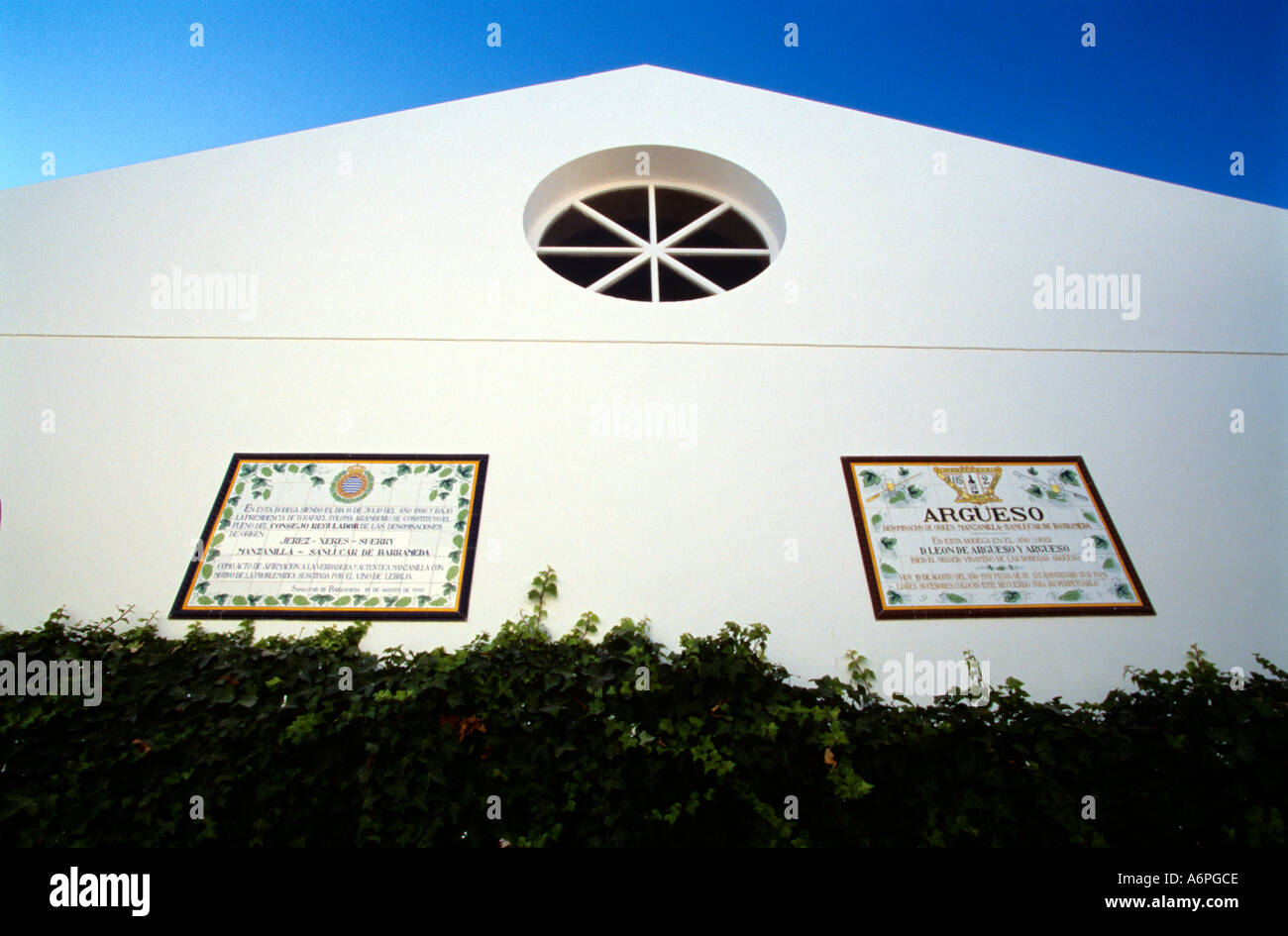 commemorative plaques on the main building of Bodegas Argueso Sanlucar de Barrameda Andalusia Spain Stock Photo