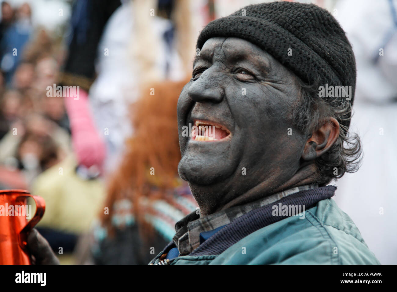 Greek Man With A Black Face At The Carnival of The Skyrian Goat Festival Skyros Greek Islands