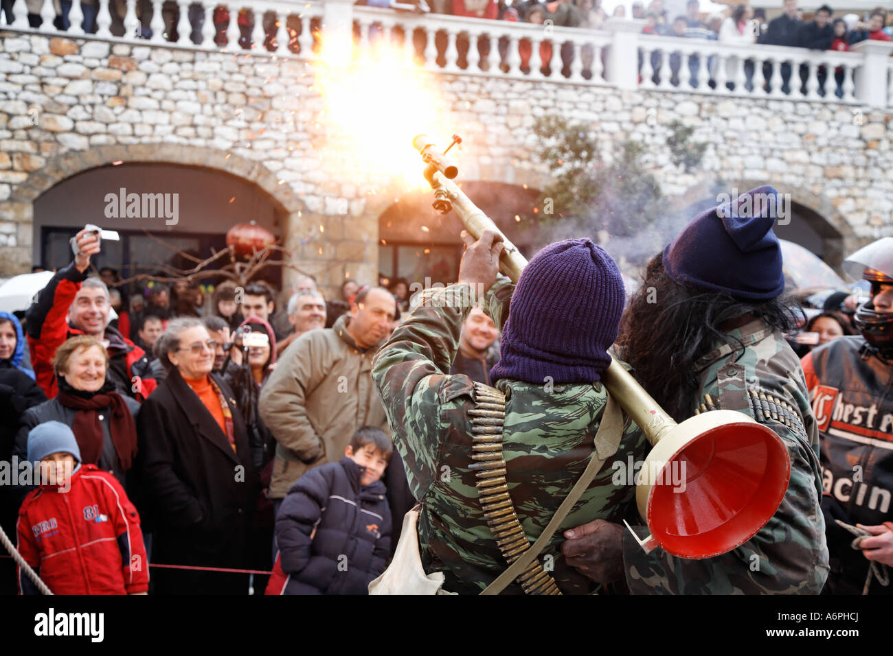 Men Firing Bazooka At The Carnival Of The Goat Festival Skyros Greek Islands Greece Hellas Stock Photo
