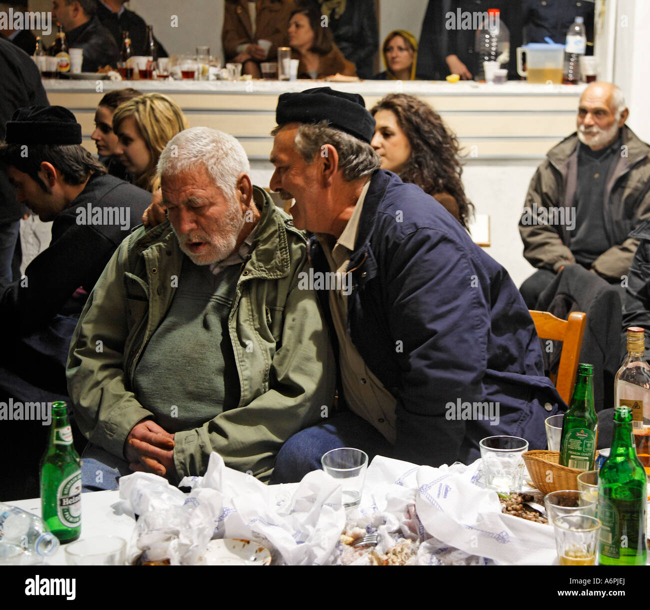 A Secret Conversation  At The Skyrian Goat Festival Skyros Greek Islands Greece Hellas Stock Photo
