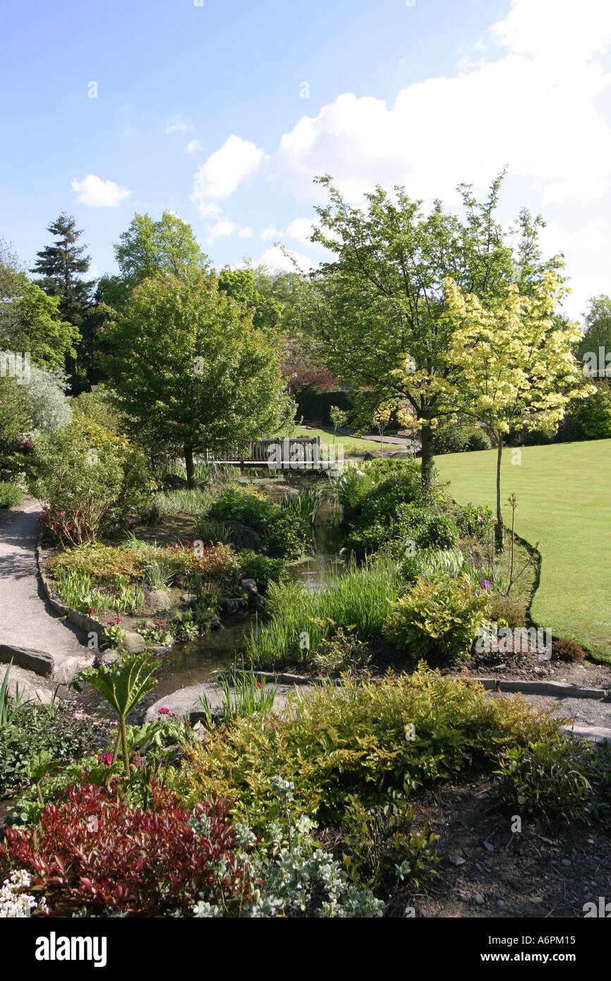 Neatly tended flower beds in Hope Park Keswick Cumbria England Stock Photo