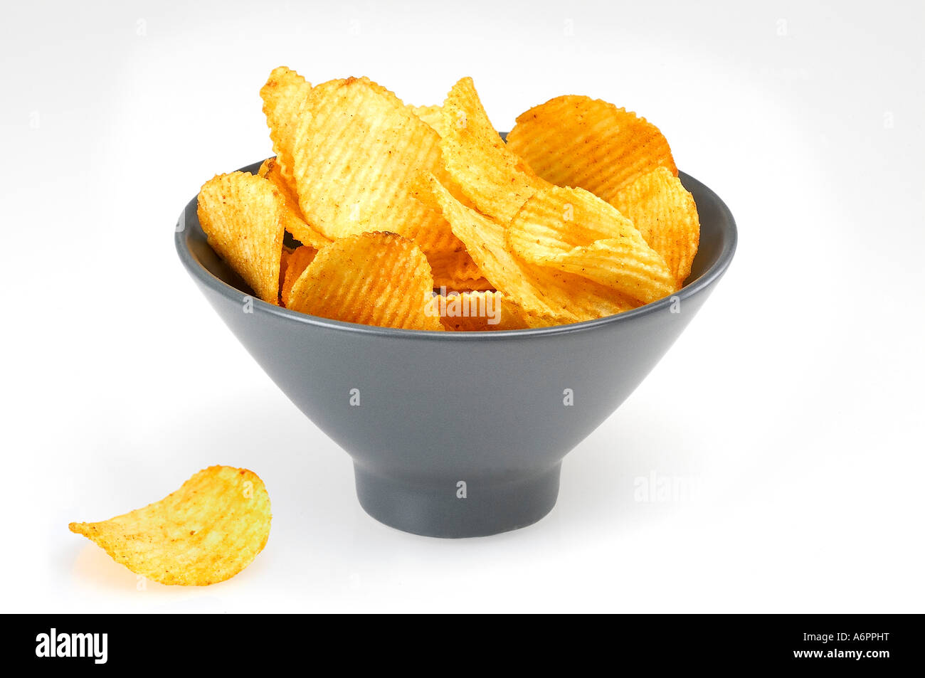 Bowl of crisps on white background Stock Photo Alamy