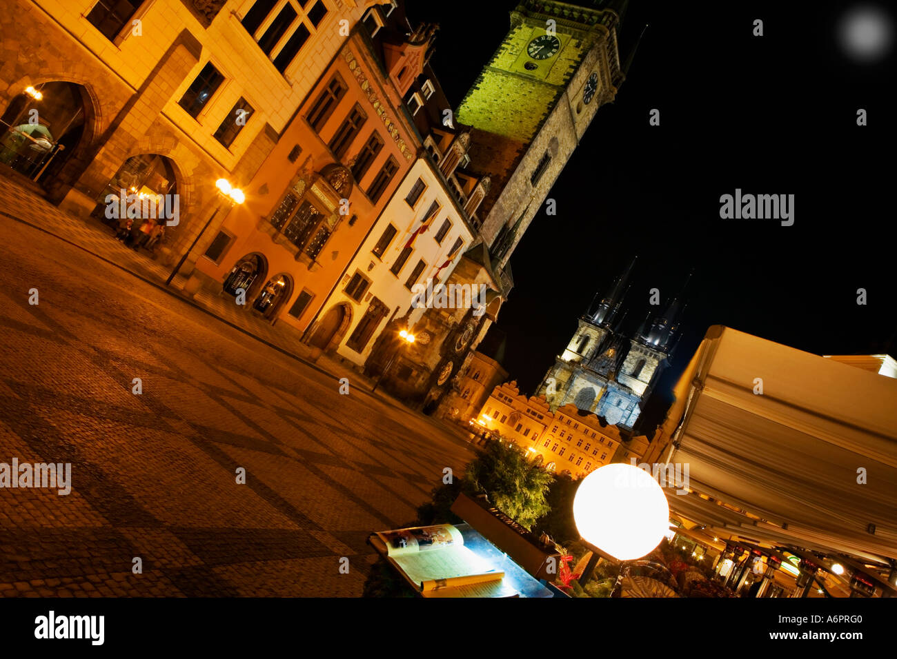 OLD TOWN SQUARE PRAGUE AND TYN CHURCH AT NIGHT Stock Photo