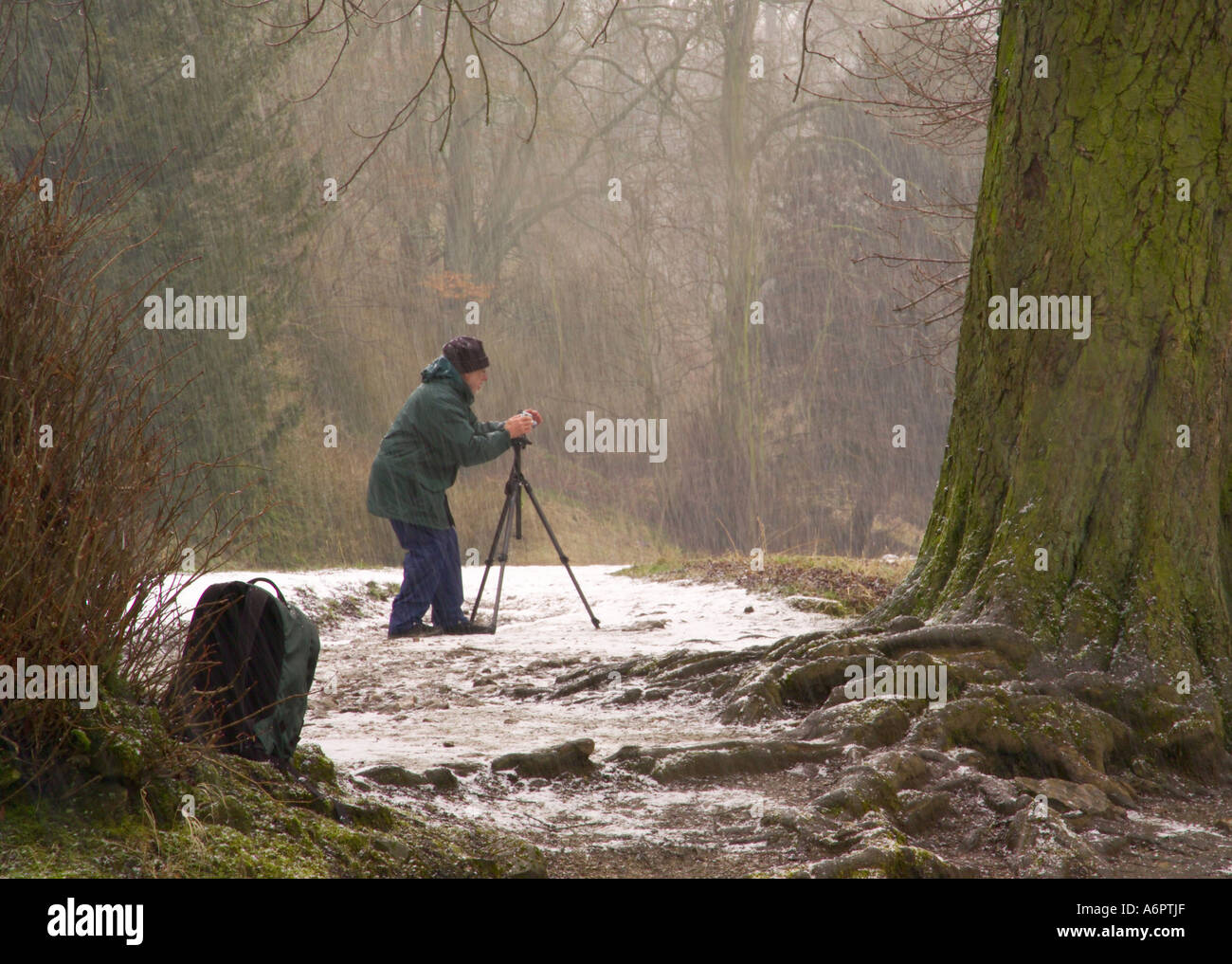 Photographer shooting in the snow Stock Photo