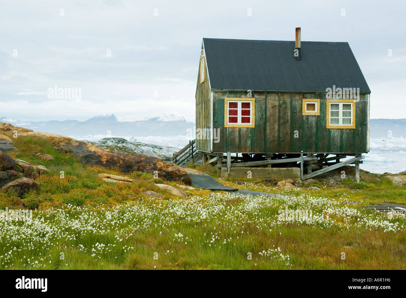 Inuit hut at the village of Tiniteqilâq, Sermilik Fjord, East Greenland Stock Photo