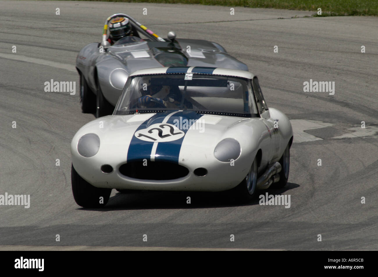 Two 1962 Jaguar XKEs at the SVRA Sprint Vintage Grand Prix at the Mid Ohio Sportscar Course 2004 Stock Photo