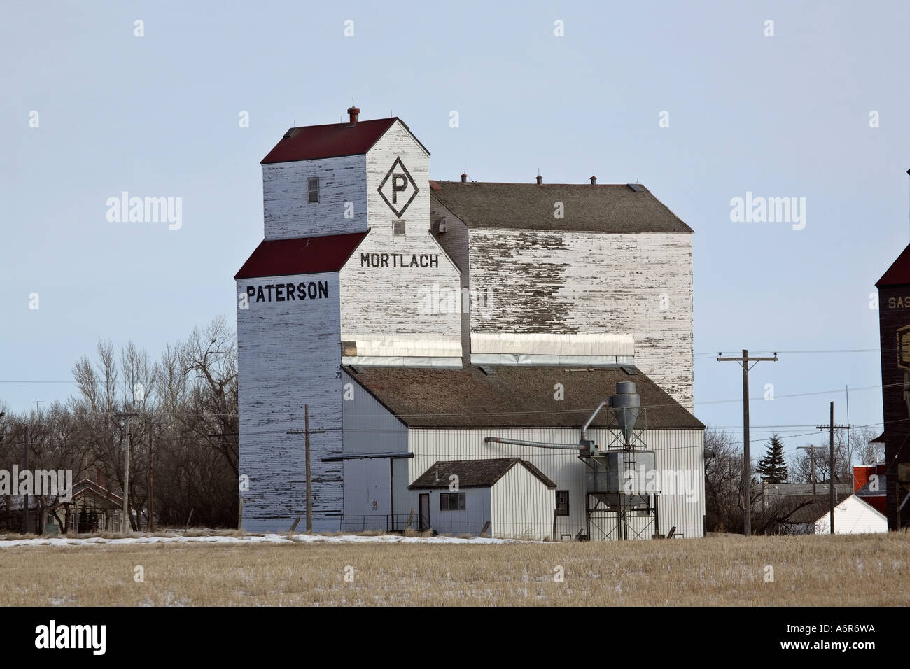 The old wooden grain elevator at Mortlach in scenic Saskatchewan Canada