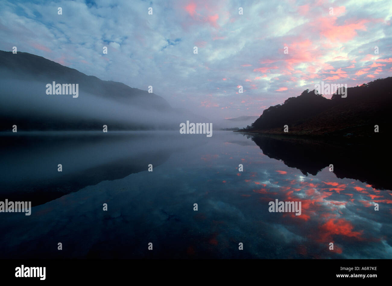 Dawn Mist over Llyn Dinas Snowdonia North West Wales Stock Photo