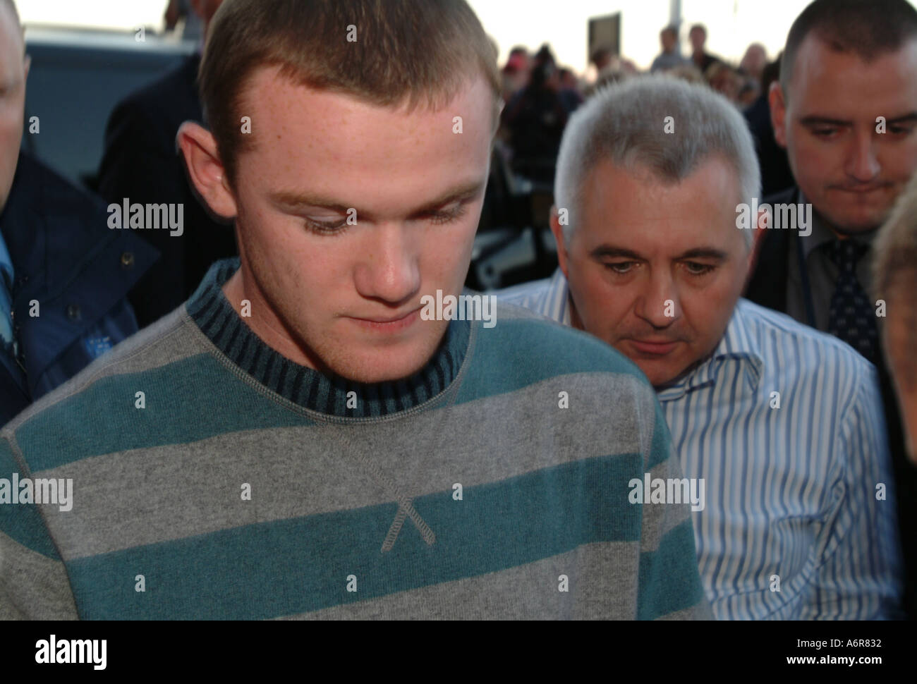 Wayne Rooney at Old Trafford signing autographs 31 August 2004 The day he signed his contract Stock Photo