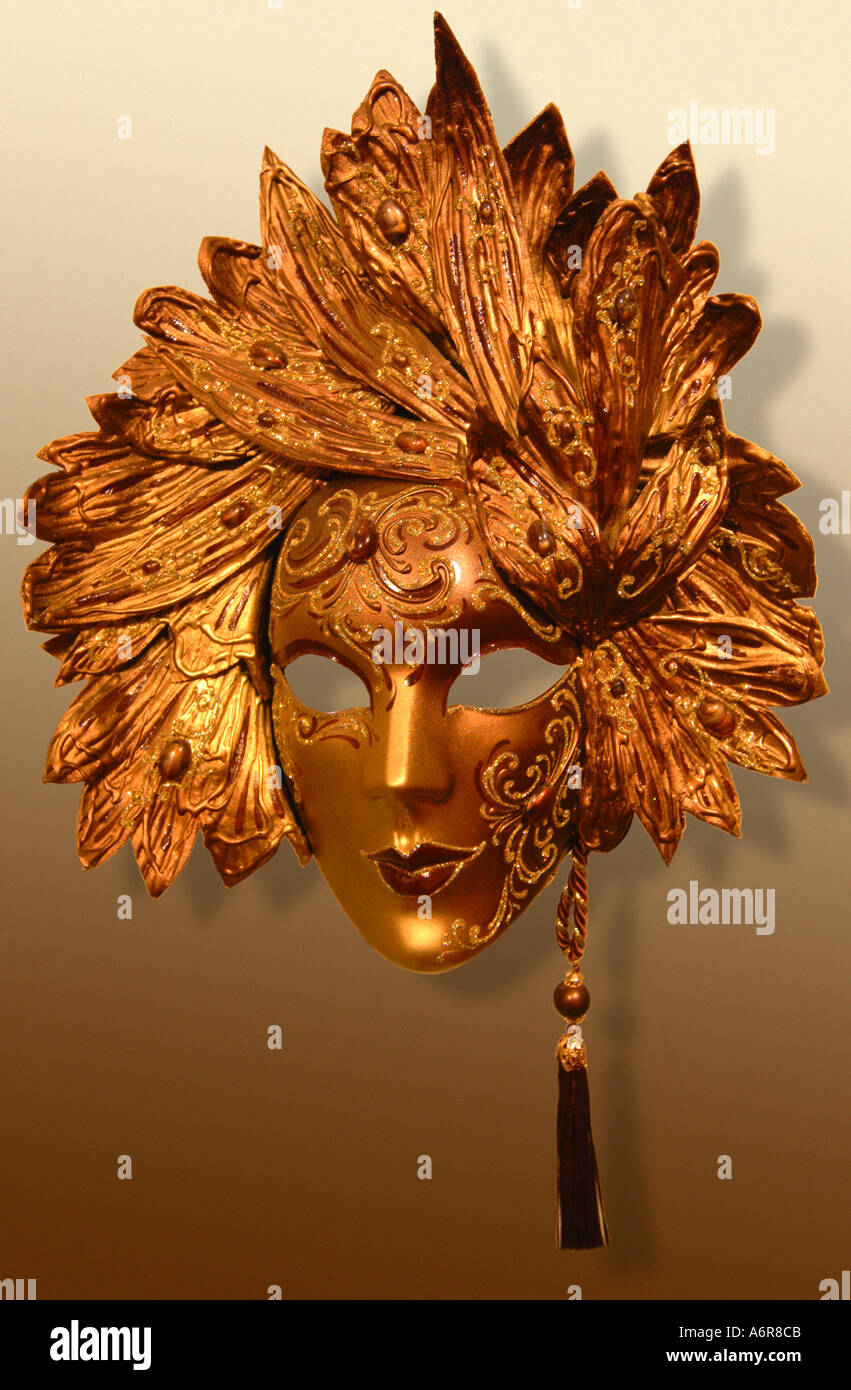 carnival papier mâché papier mache mask of Gold head Stock Photo Alamy