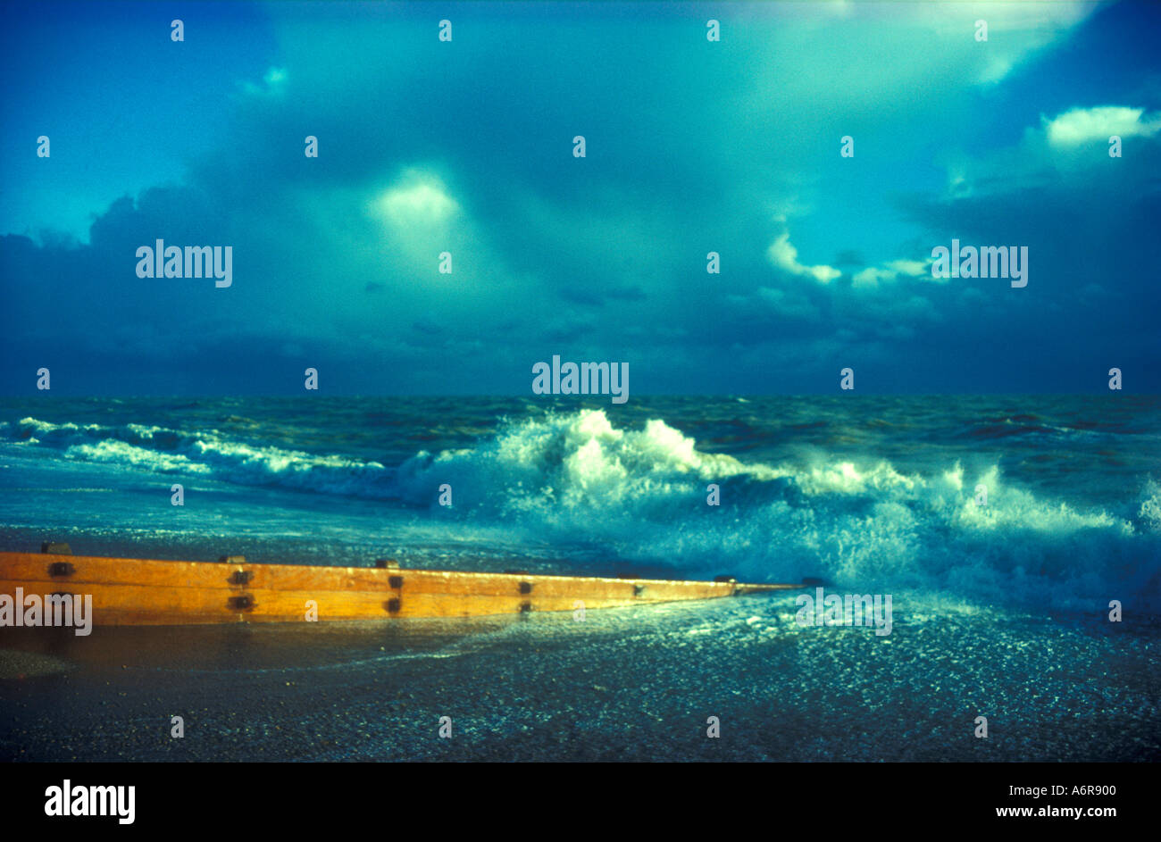 Brighton beach and English Channel in stormy conditions Sussex England UK United Kingdom GB Great Britain British Isles Europe Stock Photo