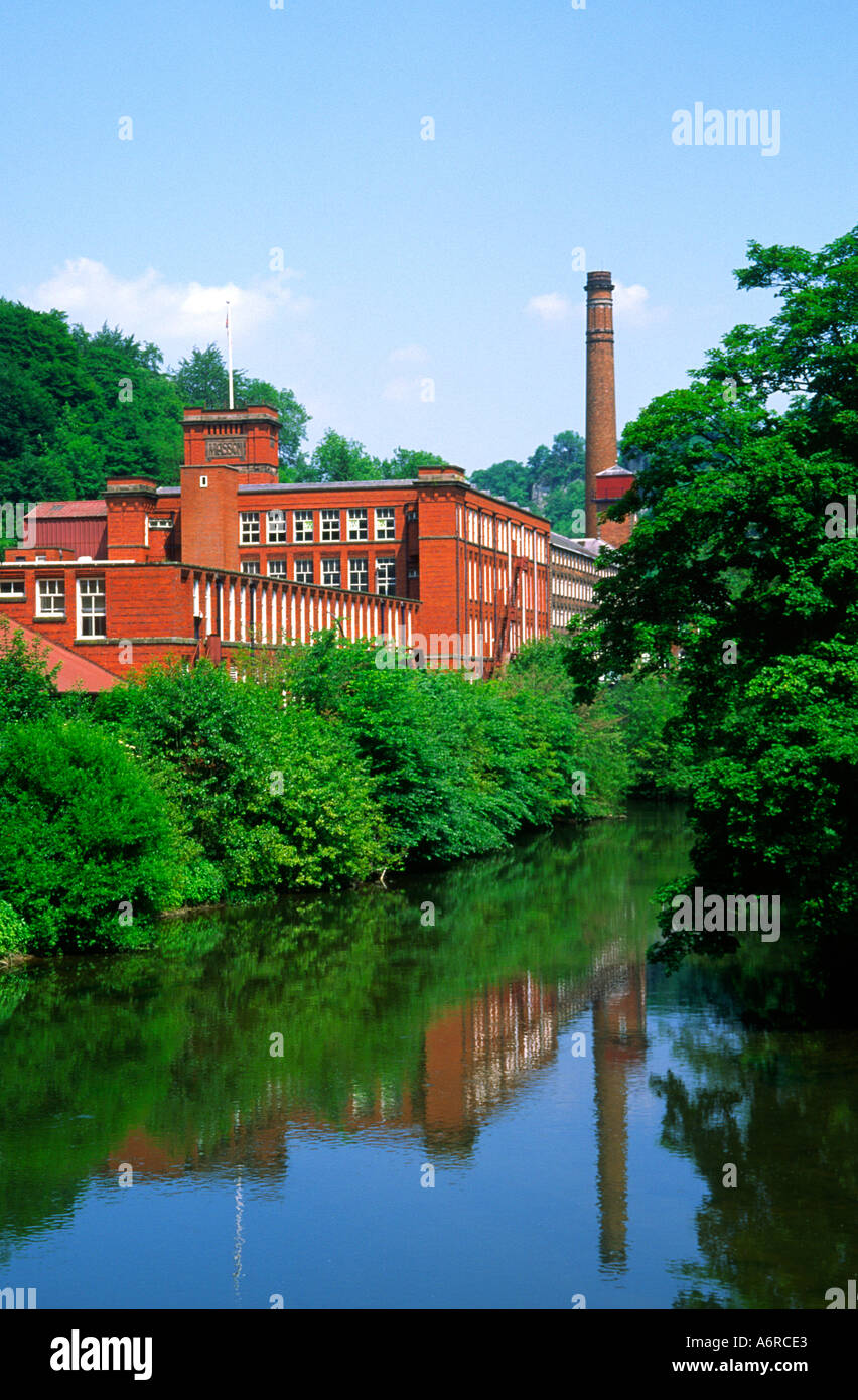 Richard Arkwright Masson cotton mill and the river Derwent Cromford Derbyshire England Stock Photo