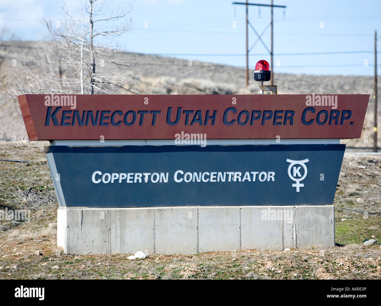 Kennecott concentrator sign near the copper mine entrance in Salt Lake City Utah Stock Photo