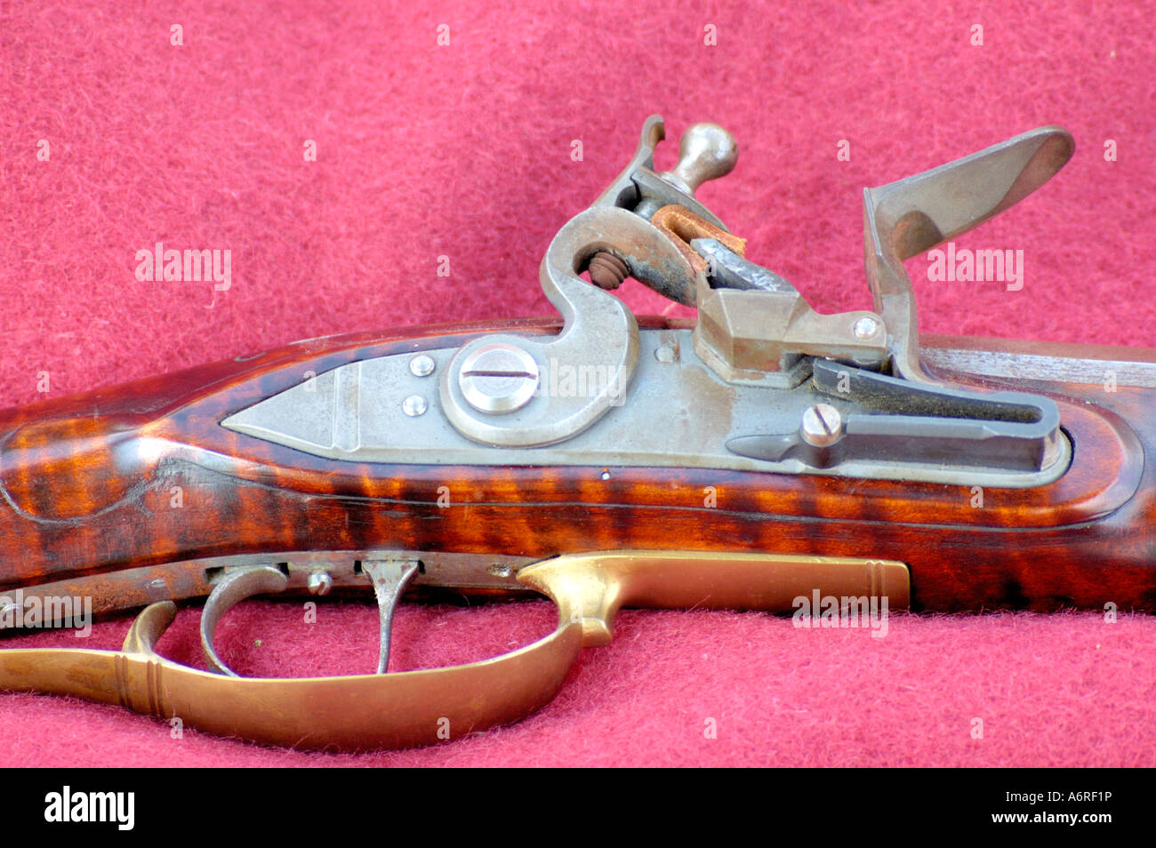 Trigger and firing mechanism of a Kentucky black powder flintlock rifle Stock Photo