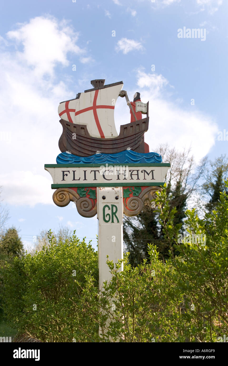 Village sign Flitcham Norfolk England Stock Photo