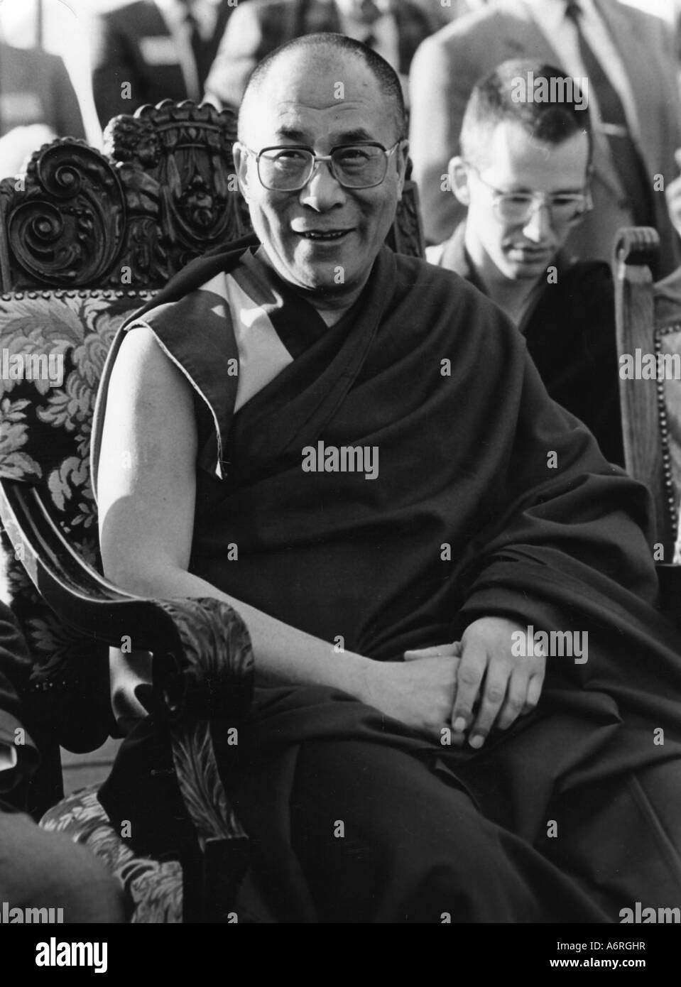 'Dalai Lama 14th (Tenzin Gyatso), * 6.7.1935, Tibetan lama and politician, half length, at congress, 'Raum und Zeit', (Space a Stock Photo