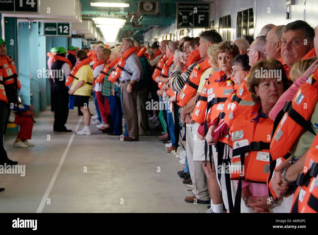 Life jacket vest drill aboard the Cruise Ship Carnival Fantasy Stock